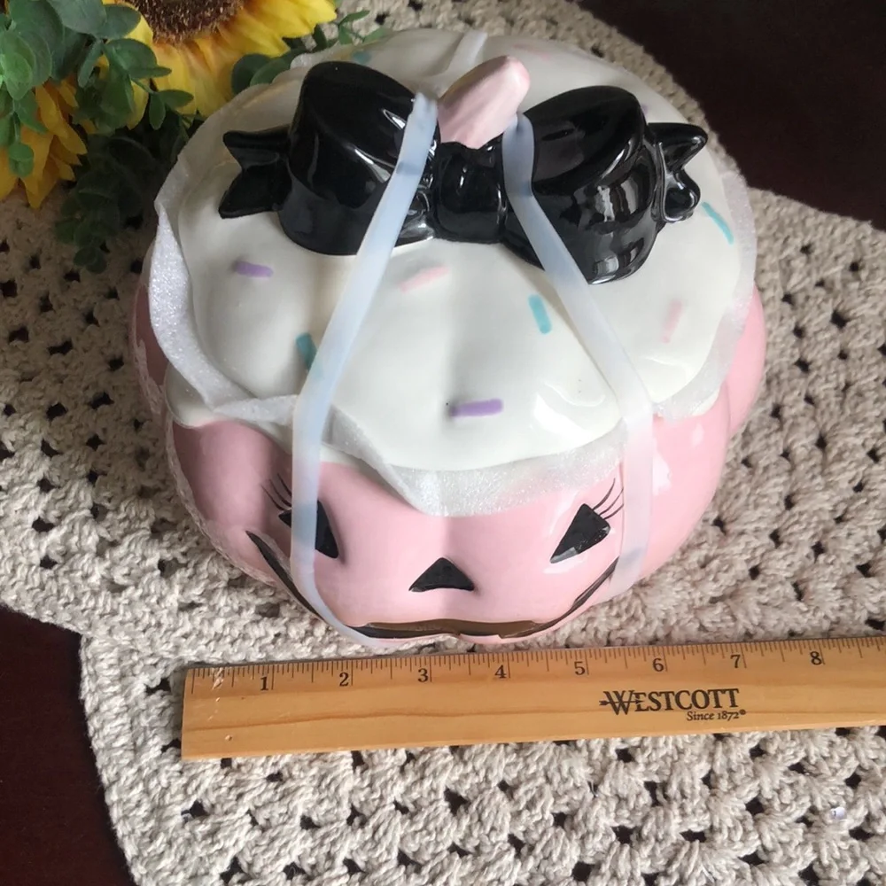 Pink Ceramic Jack-O’-Lantern Candy Cookie Jar